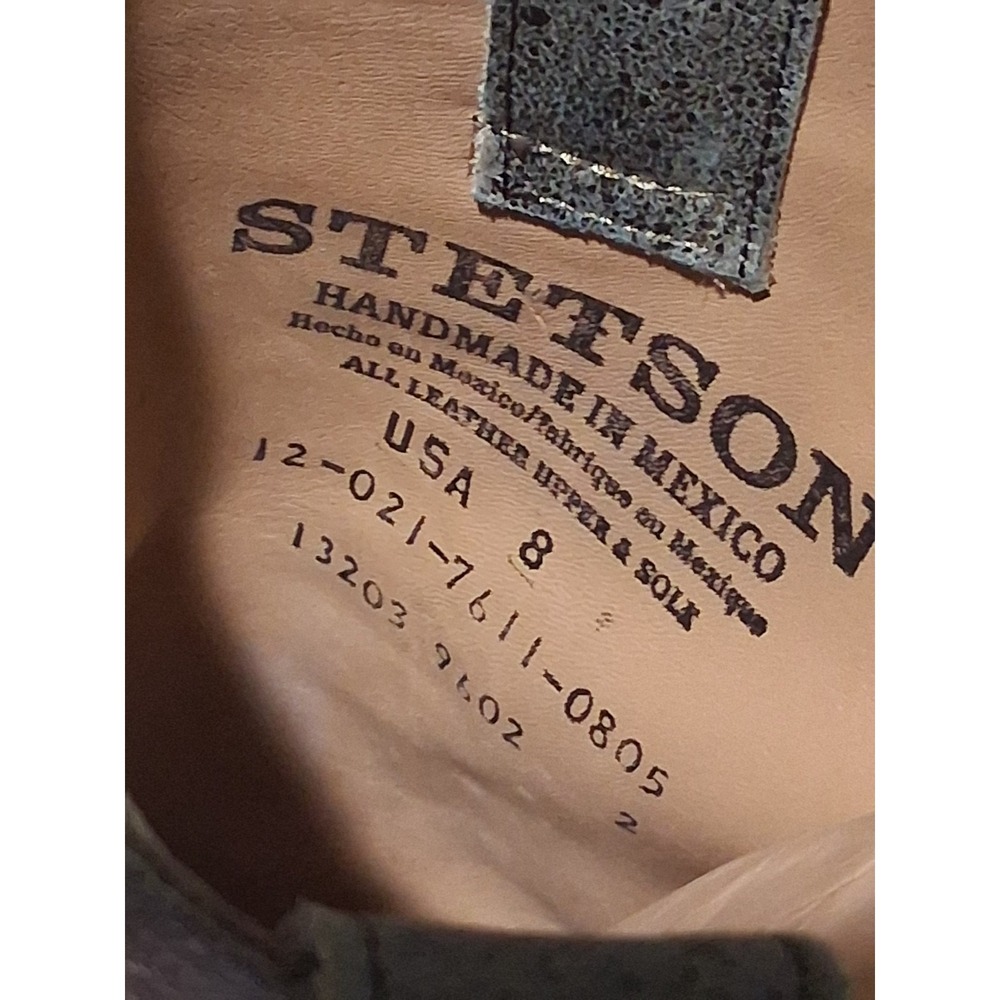Stetson Gray Leather Made in Mexico Cowboy Western Boots Size 8 Round Toe Mens - Picture 8 of 10